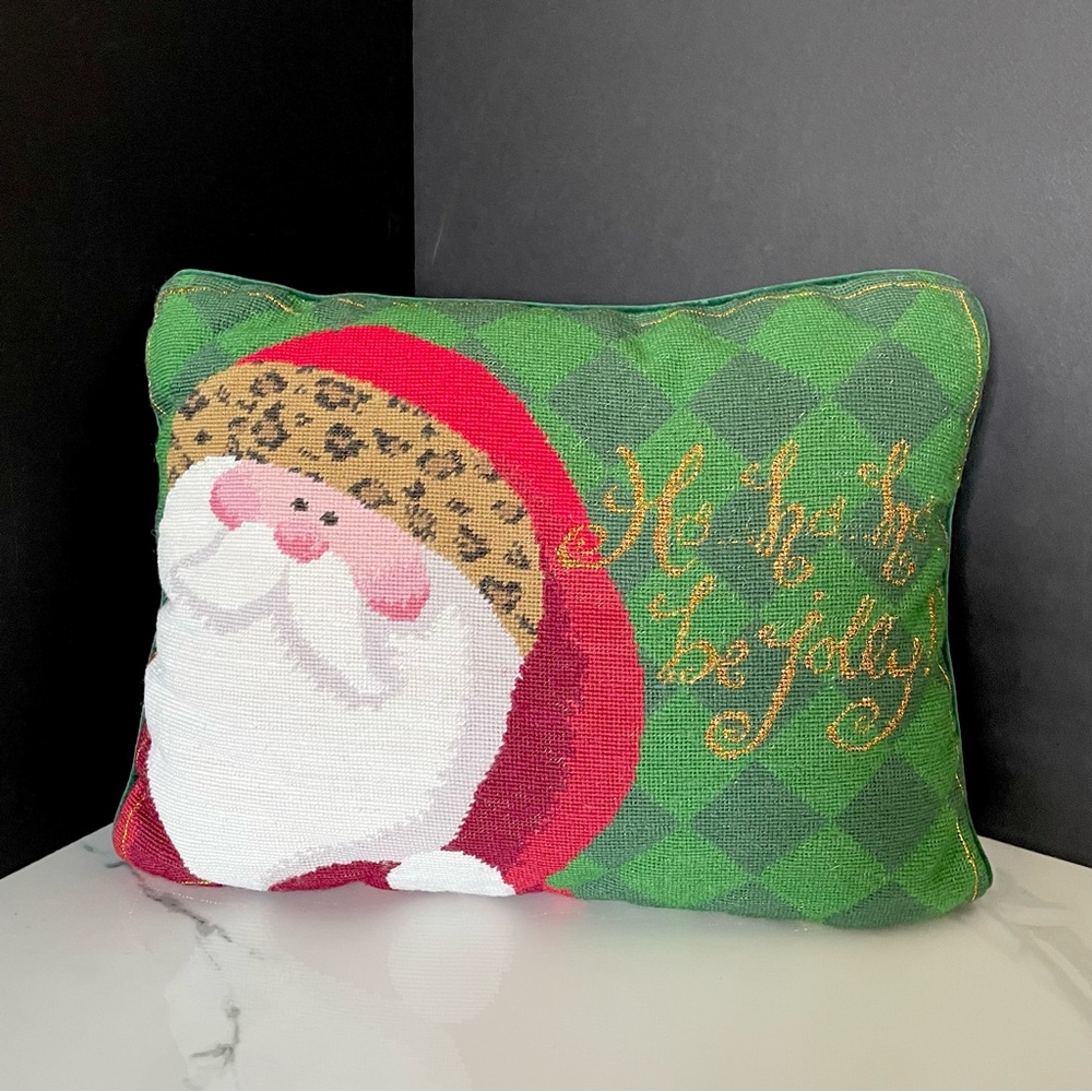 "Ho Ho Ho Be Jolly" Santa Needlepoint Pillow